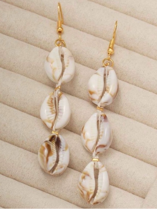 Jewelry - “Marbled Cowrie Shell” Univalve Sea Snail Mollusk Cowry Puka Seashell Earrings